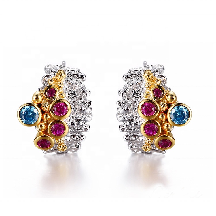 Colourful Red Corundum Stone 925 Sterling Silver Earrings for Women