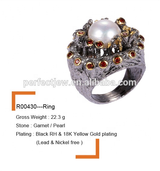 Retro Design Freshwater Pearl 925 Sterling Silver Ring for Men