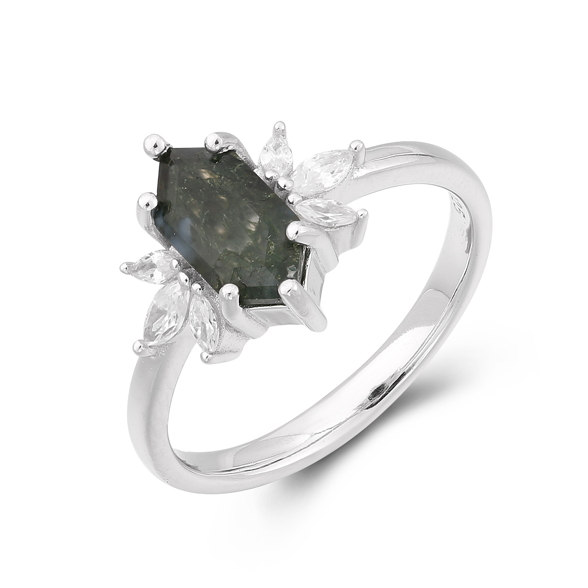 Customizable and Wholesale 925 Sterling Silver Natural Moss Agate Ring Fashion Women's Jewelry for Engagements & Wedding -