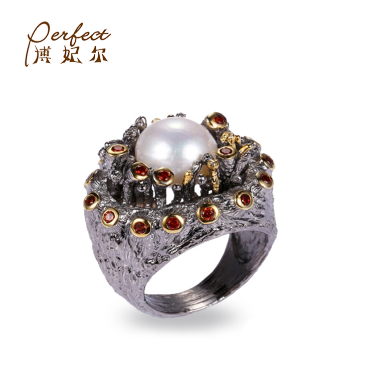 Retro Design Freshwater Pearl 925 Sterling Silver Ring for Men