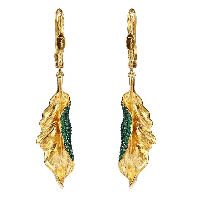 Jewelry Set Cute Suppliers Design Green Nano Spinel Leaf Shape Gold Plated Jewelry Set