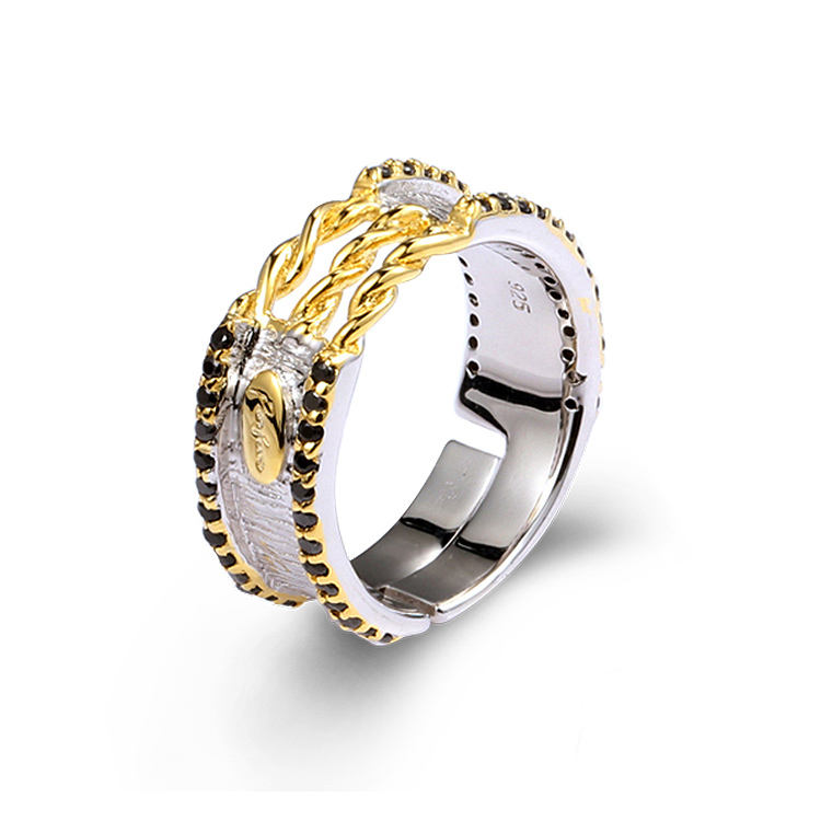 Plated Black Spinel 925 Sterling Silver Ring Gold for Men 18K Wholesale Handmade Vintage Women's Gemstone Rings