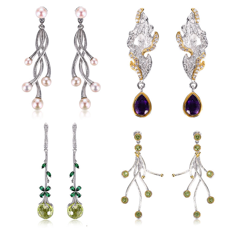 Custom Design Gold Plated Large Baroque Pearl Earrings With green spinel