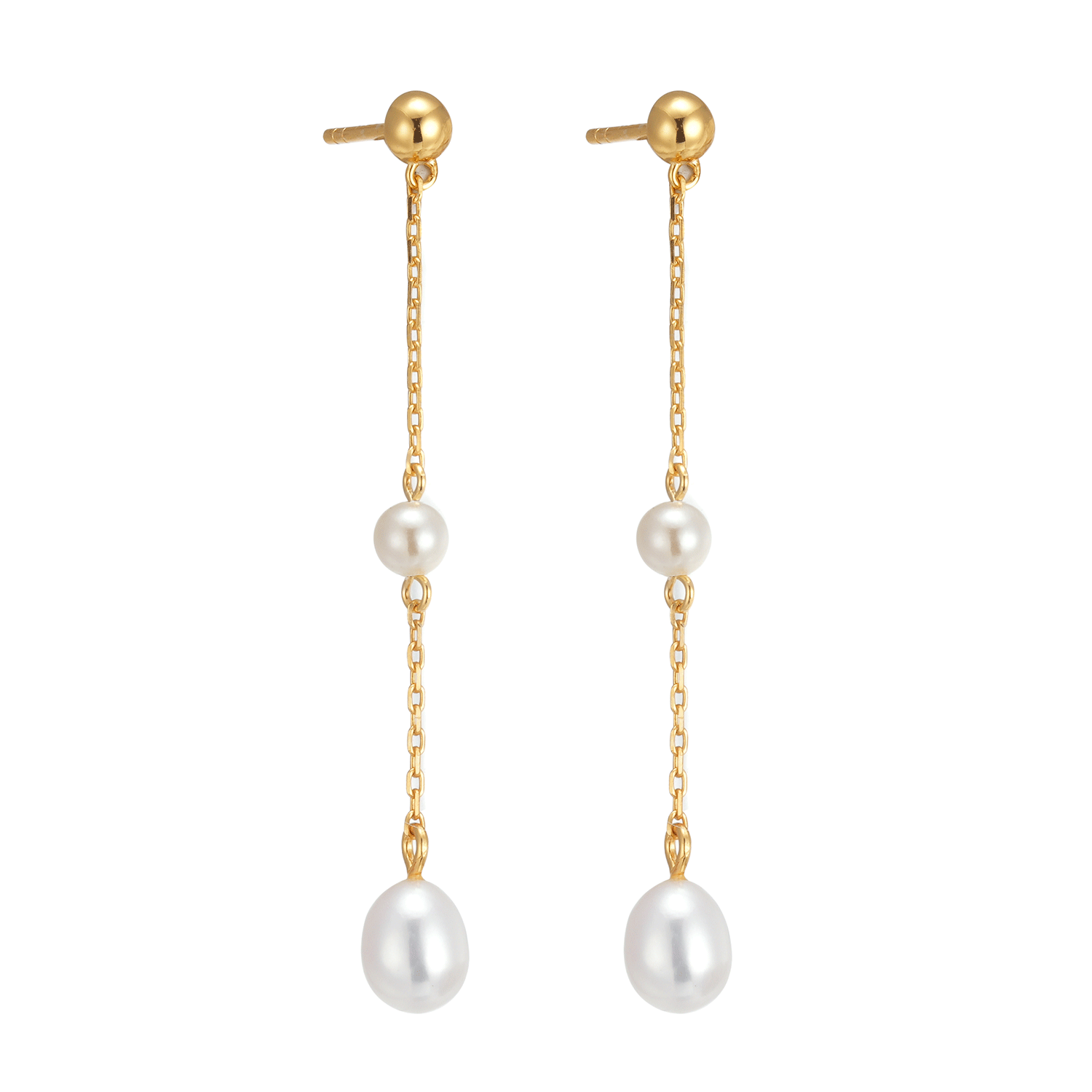 On Sale Freshwater S925 Sterling Silver Pearl Stud Earrings 18K Gold