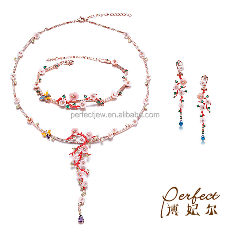 New Flower Design Italian Zircon 925 Sterling Silver Jewelry Set