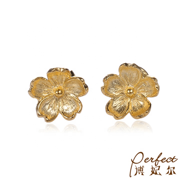 Traditional Bauhinia Design 925 Sterling Silver Stud Earrings with Gold Plated