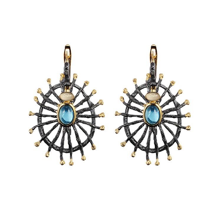 Vietnam 925 Blue Glass Sterling Silver Jewelry Earrings with Plating