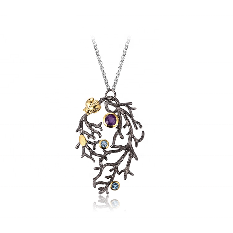 Custom Made Gold Plated 925 Sterling Silver Pendant with Amethyst