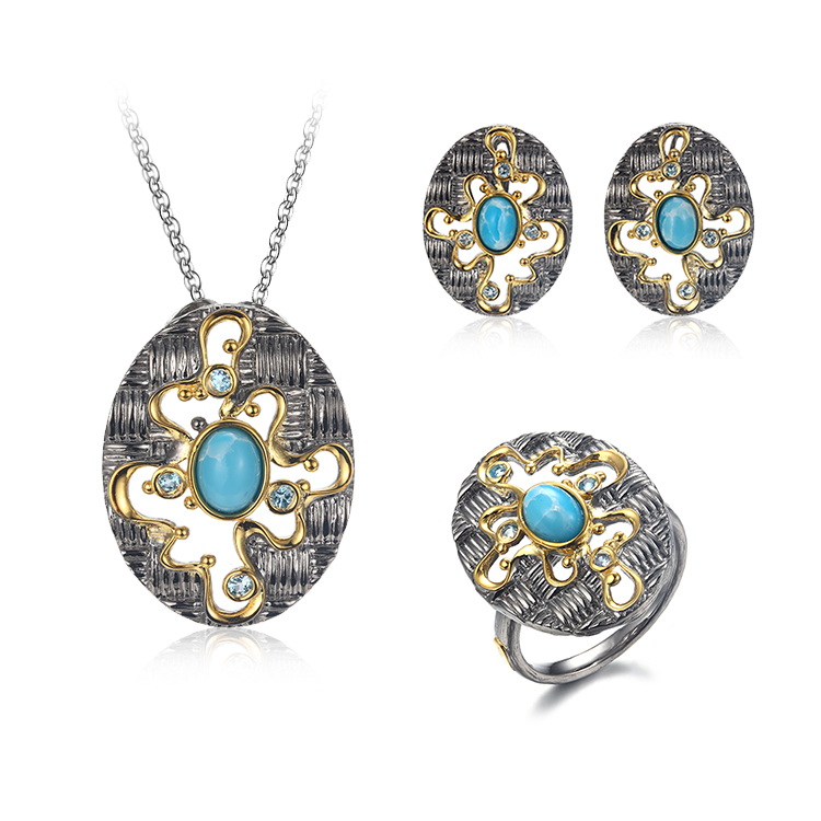 Guangzhou PERFECT Jewelry Mexican 925 Sterling Silver Gold Plated Pendants Jewelry Set Export