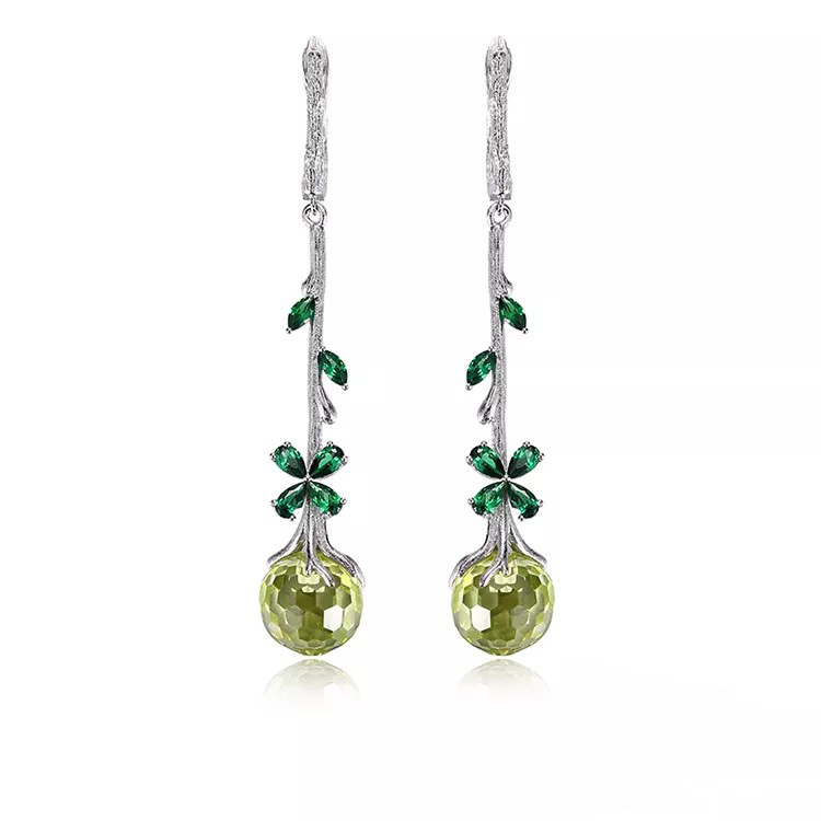 Green Zirconc 925 Sterling Silver Earrings for Women with White Gold Plated