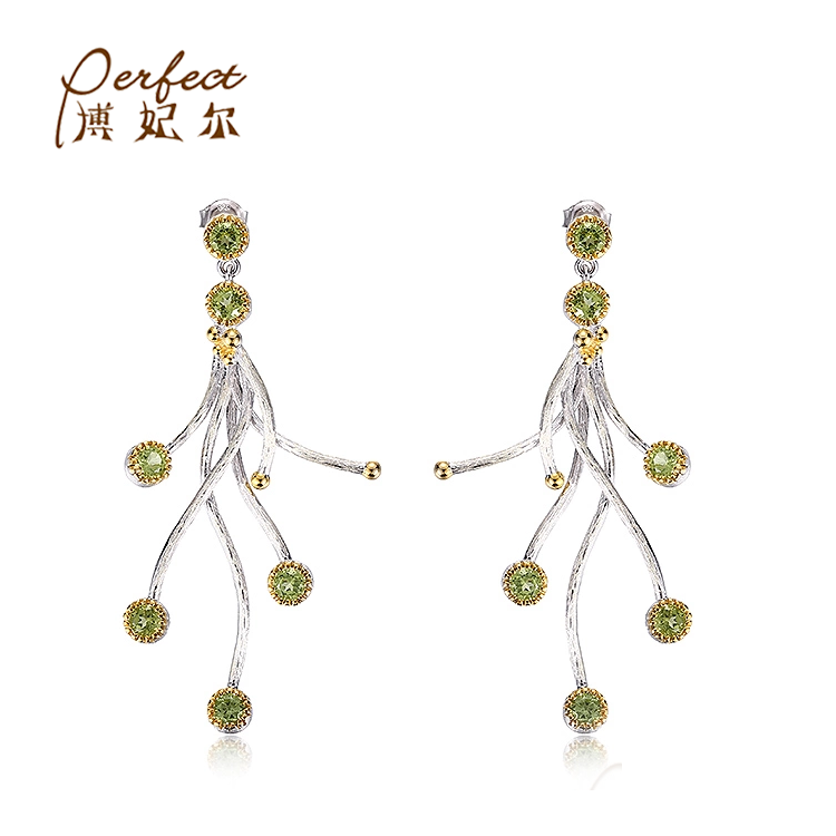 925 Sterling Silver Peridot Stone Stud  Earrings with Gold Plated
