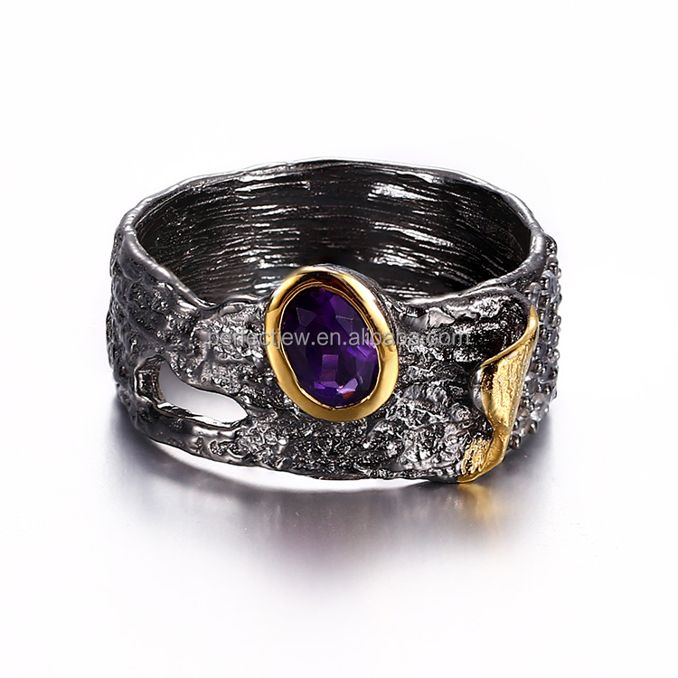 Bezel Setting 925 Silver Black Vintage Rings Jewelry Wholesale
