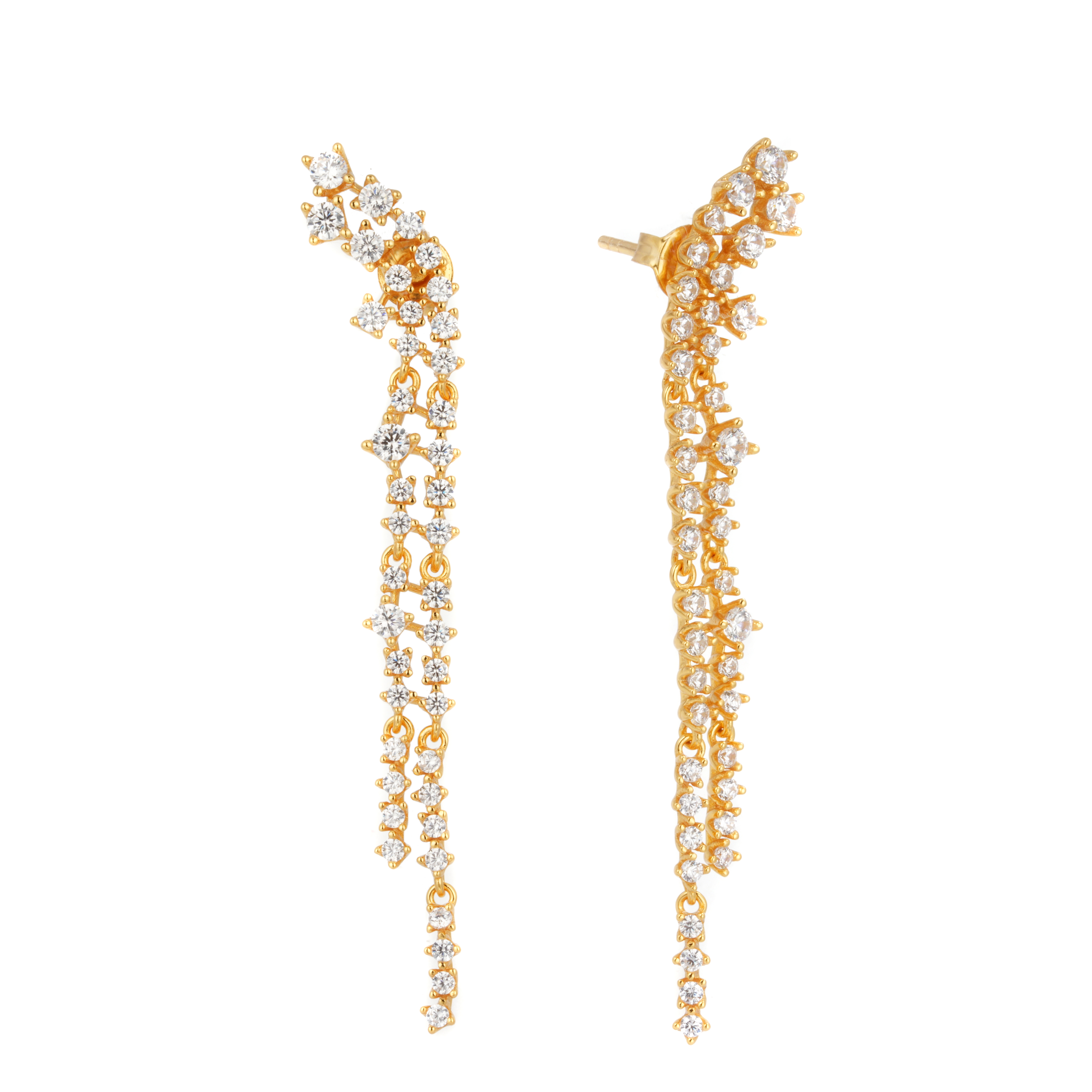 Explosive Models Fashion Style Zircon Long Tassel Sliver Earrings For Women