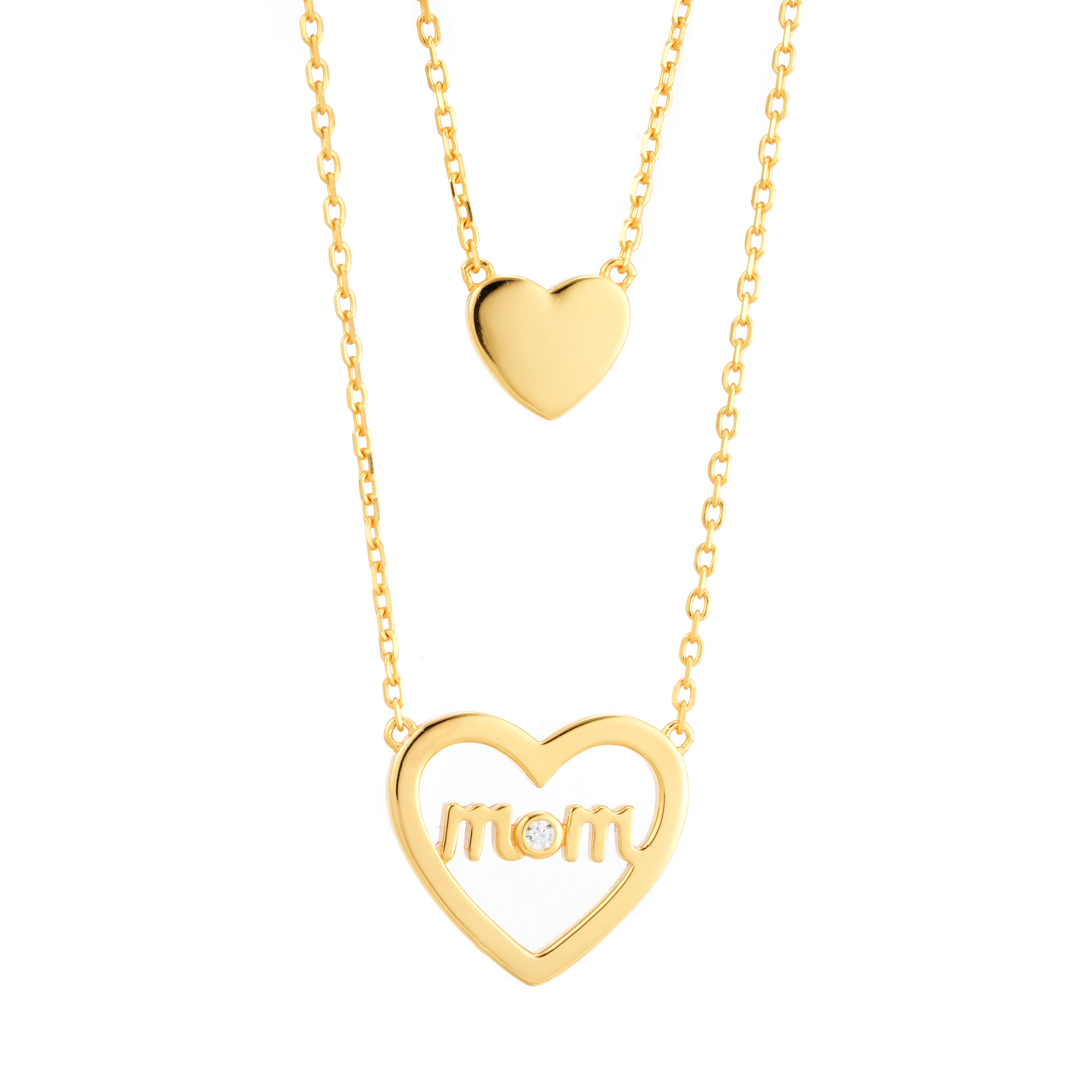 Wholesale Direct Sales White Zircon Double Layer Women Jewelry Love Heart Pendant Sliver Necklace