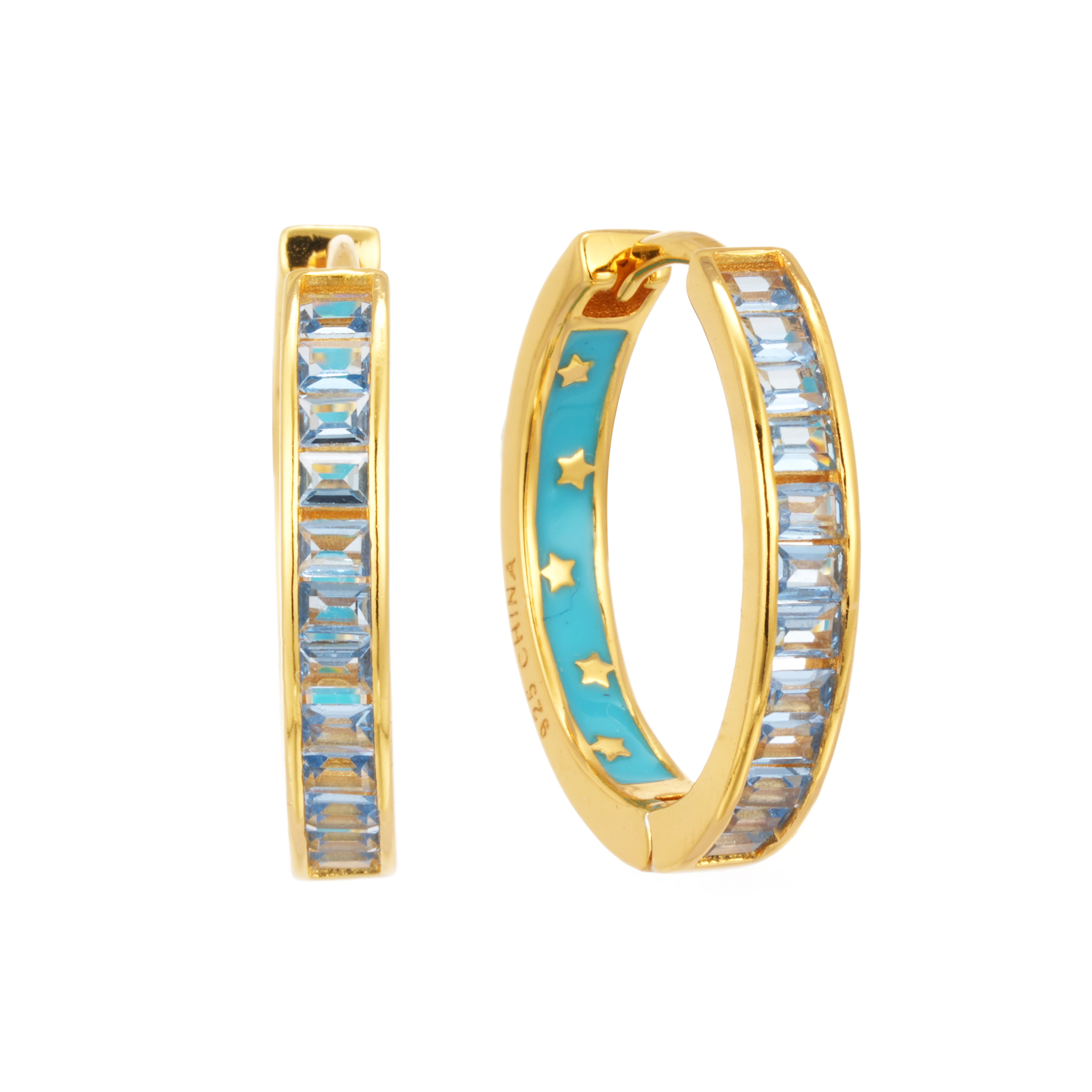 Direct Sales Blue Spinel High Quality Gold Hoop Private Label Sliver Earrings