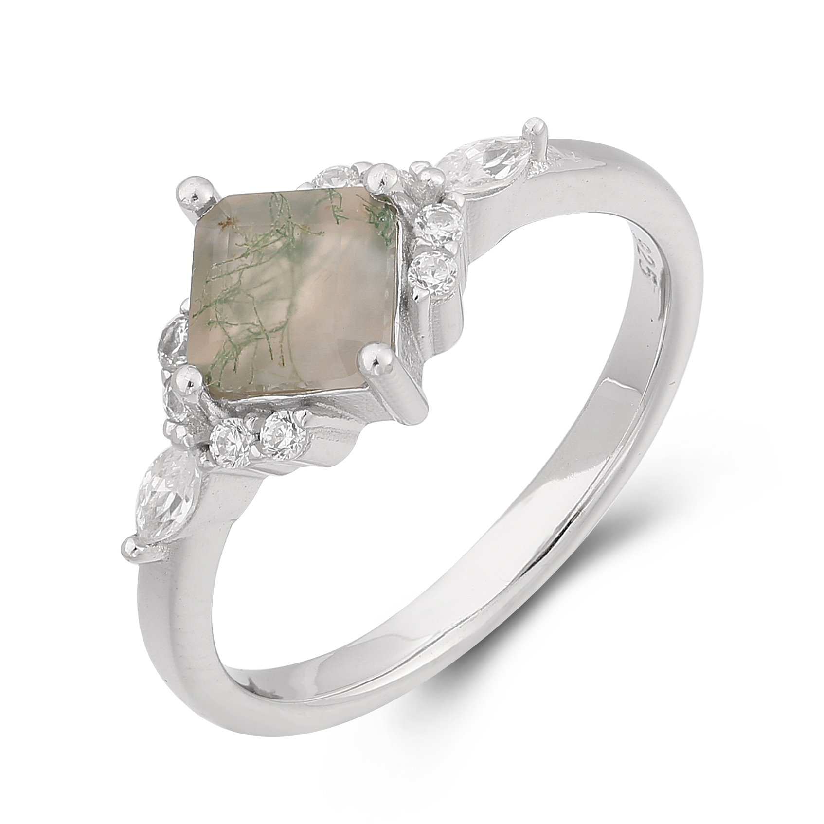 Green Moss Agate Ring Set Natural Agate Engagement Ring Promise Ring Green Gemstone Anniversary Gift