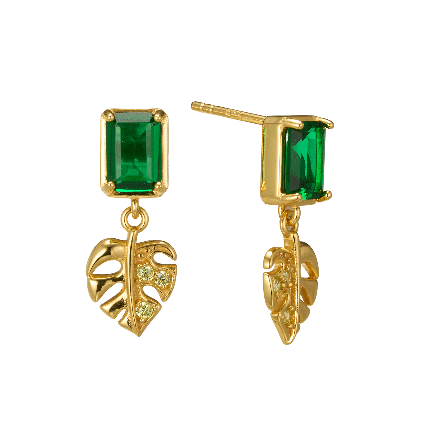Popular Products 18K Gold Leaf Zircon Glass Women Green Sliver Earrings With Brand New High Quality