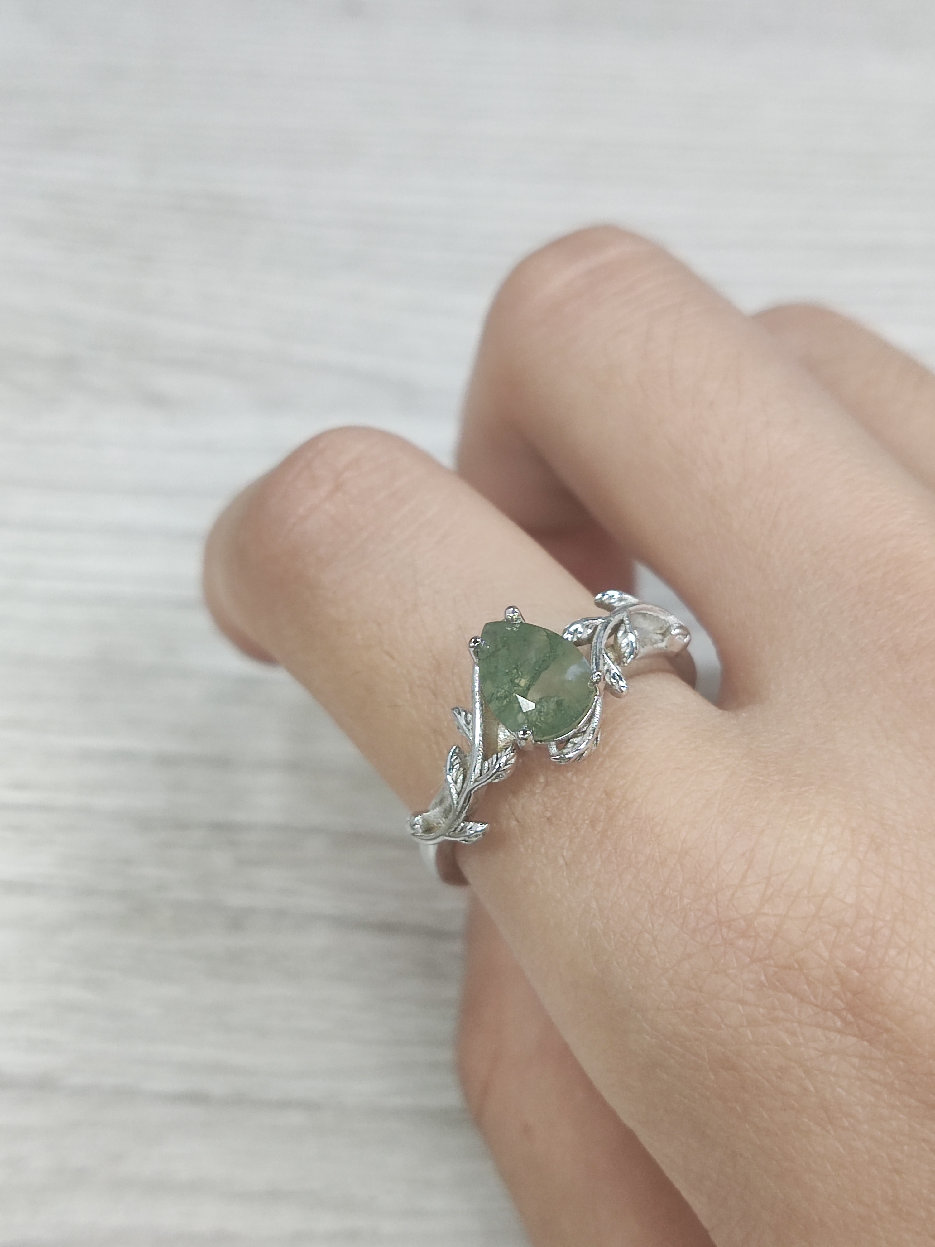 High Quality Natural Gemstone Rings 925 Sterling Silver Moss Agate Wedding Rings