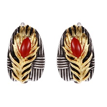 Gold Plated Unique Design Leaf Shape  Agate Silver Jewelry Set Unisex