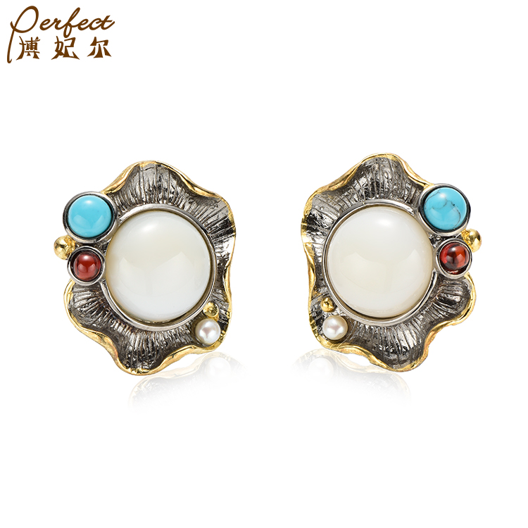 Latest Design Women 925 Sterling romantic fashion high quality custom design Marine chalcedony solid sterling silver earrings