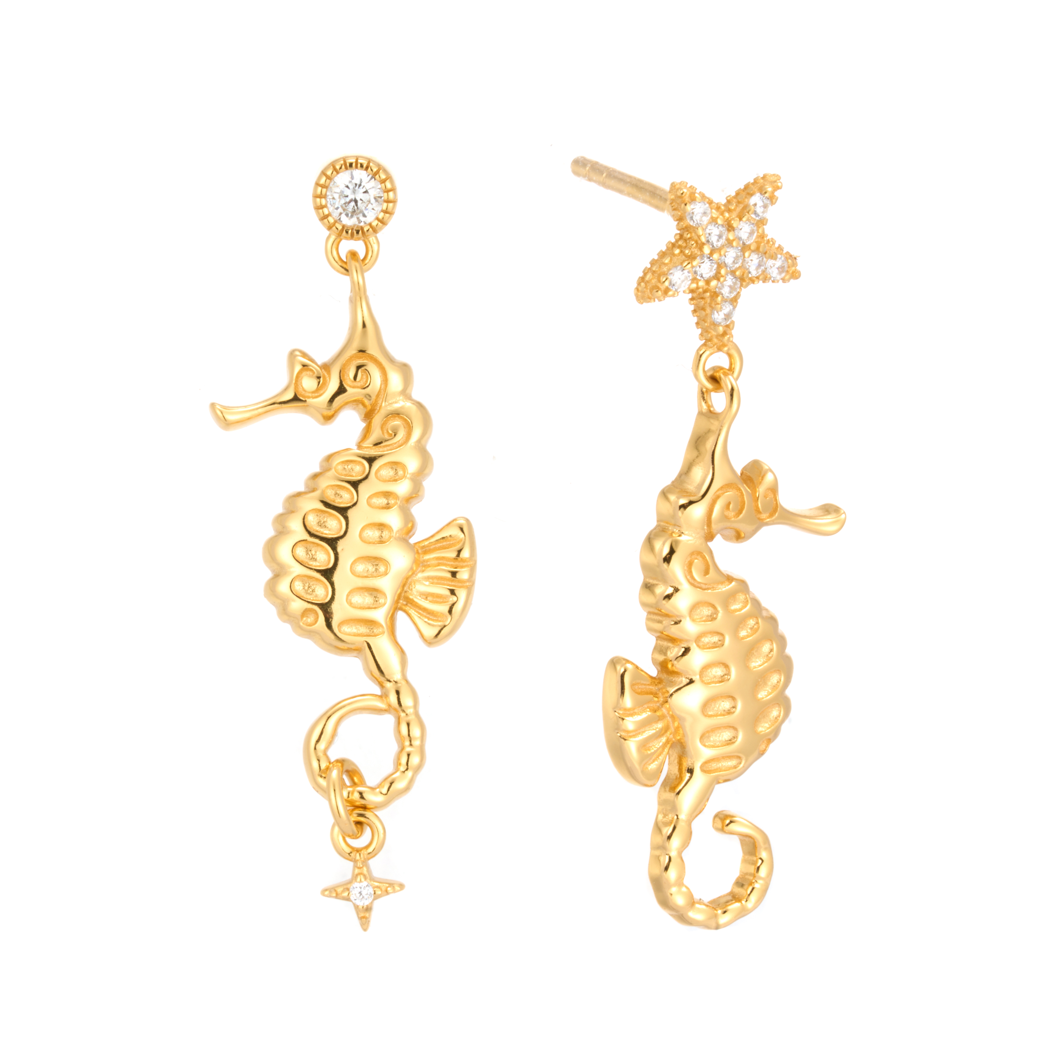 Wholesale New Trends Seahorse Fashion Cute Animal S925 Sterling Silver Stud Earrings Gold 18K