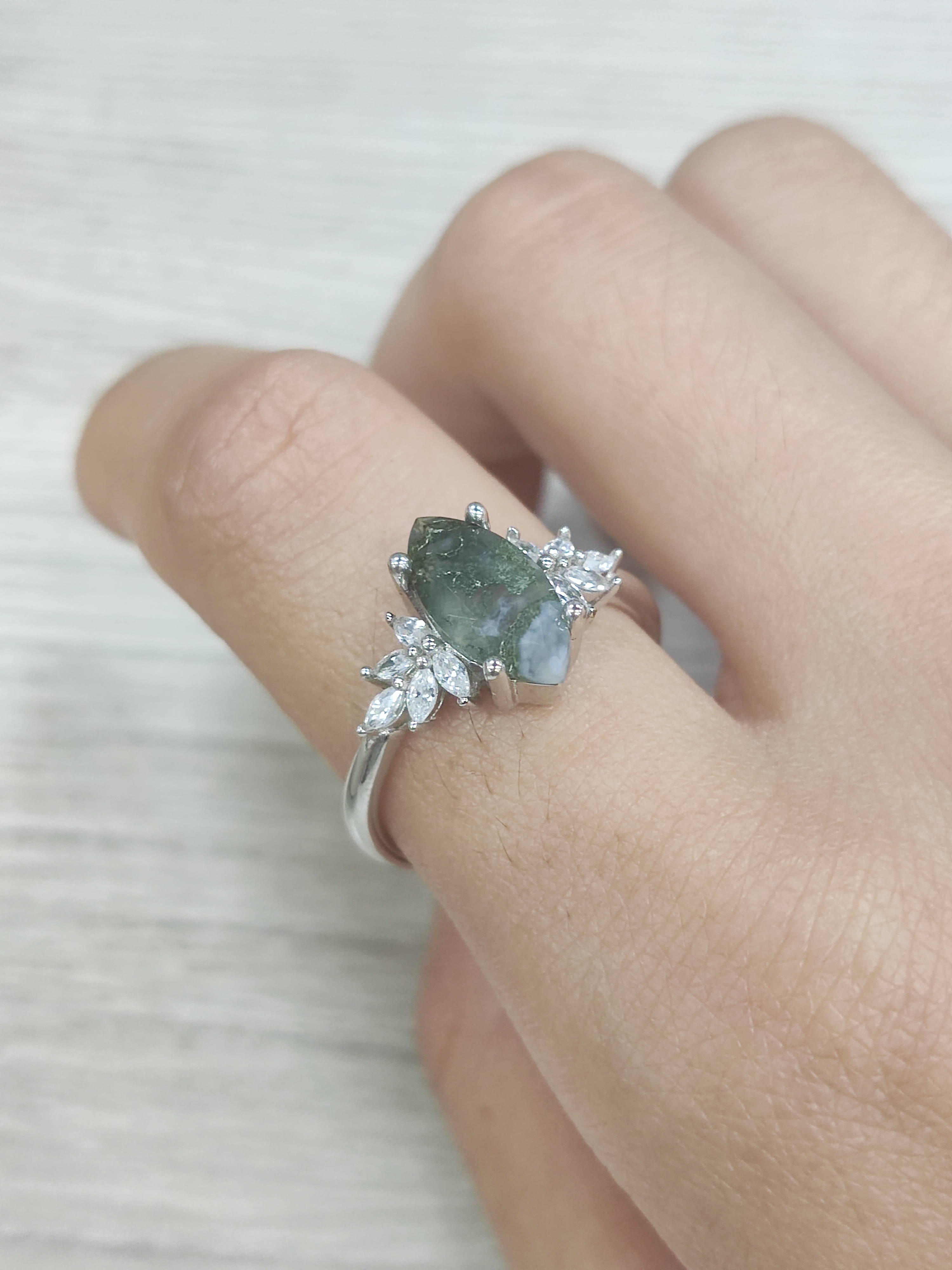 Natural Trendy S925 Women Wedding Engagement Wholesale Rings Beautiful Silver Gemstone 925 Sterling Silver Moss Agate Rings