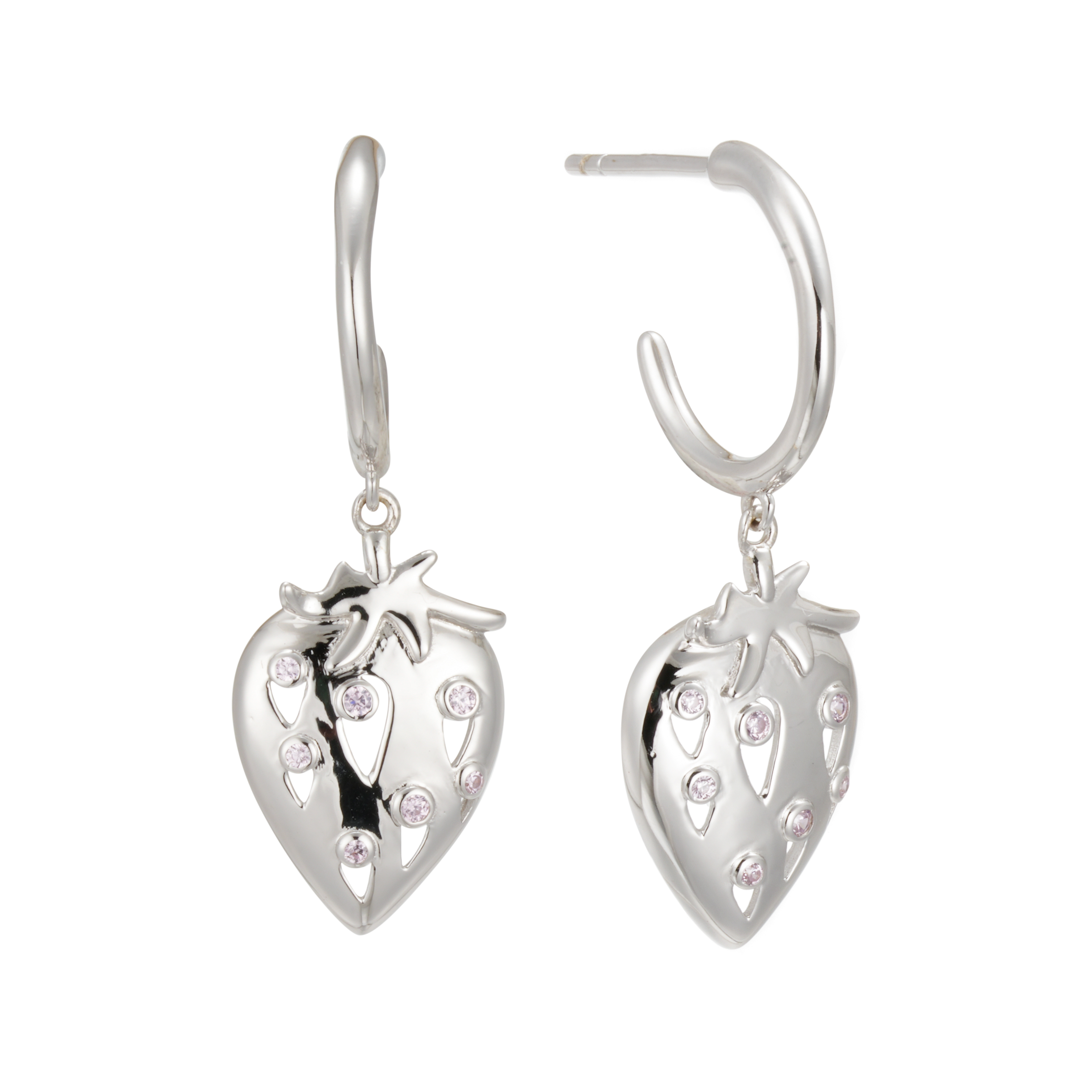 Wholesale New Innovations Pink Zircon Women 2023 Cute Strawberry Sliver Earrings