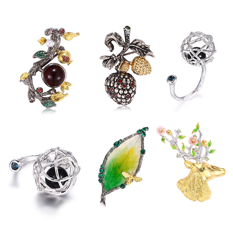 Fashion Mushroom Design Silver Brooch Pins 925 Sterling Silver Brooch for Ladies