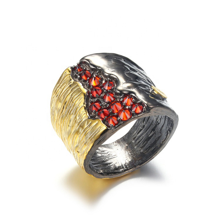 Perfect Professional Manufacturer Handmade 925 Sterling Silver Red Zircon Gold Plated Ring Wholesale