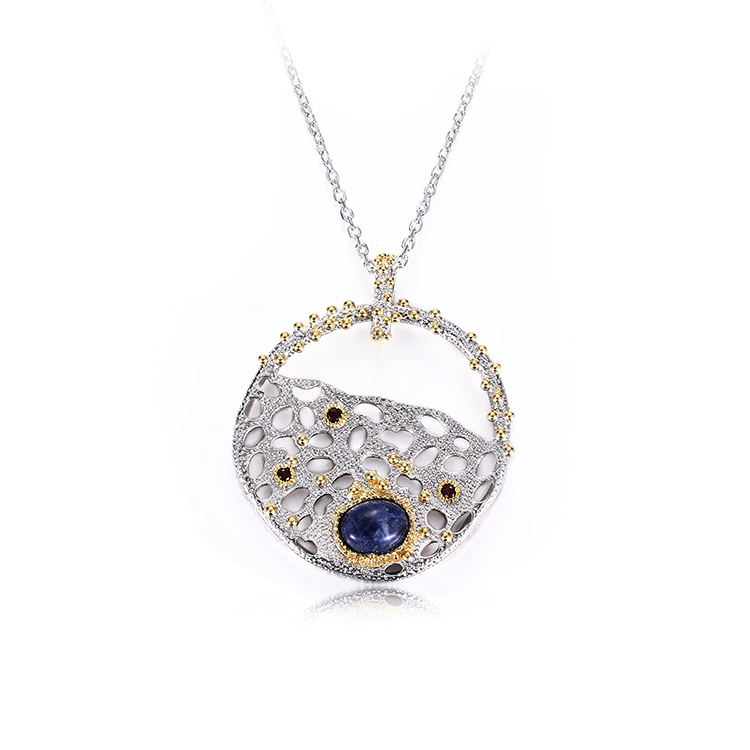 Handcrafted New Sodalite 925 Sterling Silver Necklace with Garnet