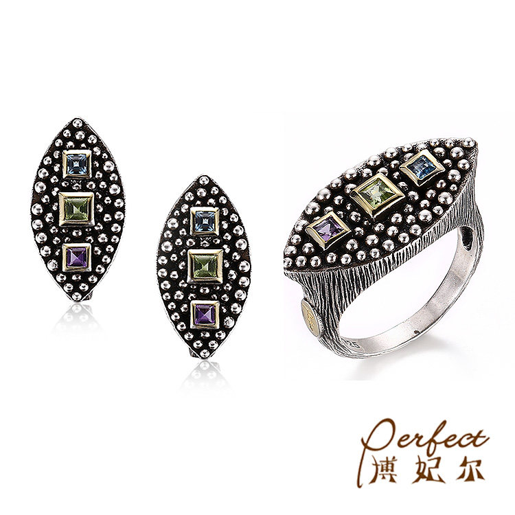 Retro Handmade Peridot Stone 925 Sterling Silver Jewelry Set