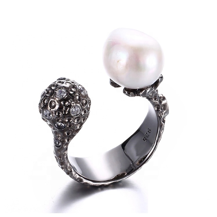 Baroque Freshwater Pearl 925 Sterling Silver Adjustable Open Ring