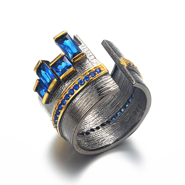 Jewelry supplier custom design shape crystal stone gemstone gold plated opening luxury gift 925 sterling silver ring jewelry