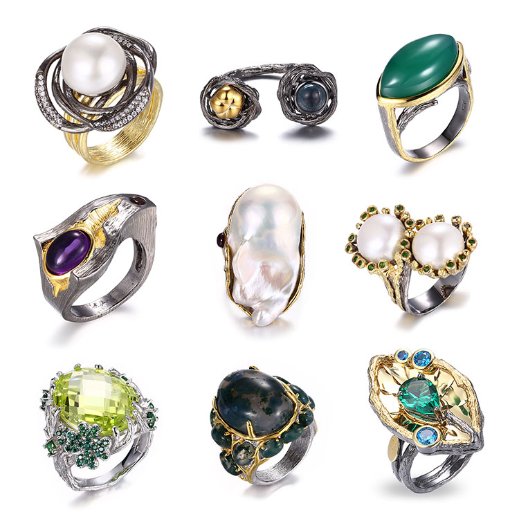 Jewelry supplier custom design shape crystal stone gemstone gold plated opening luxury gift 925 sterling silver ring jewelry