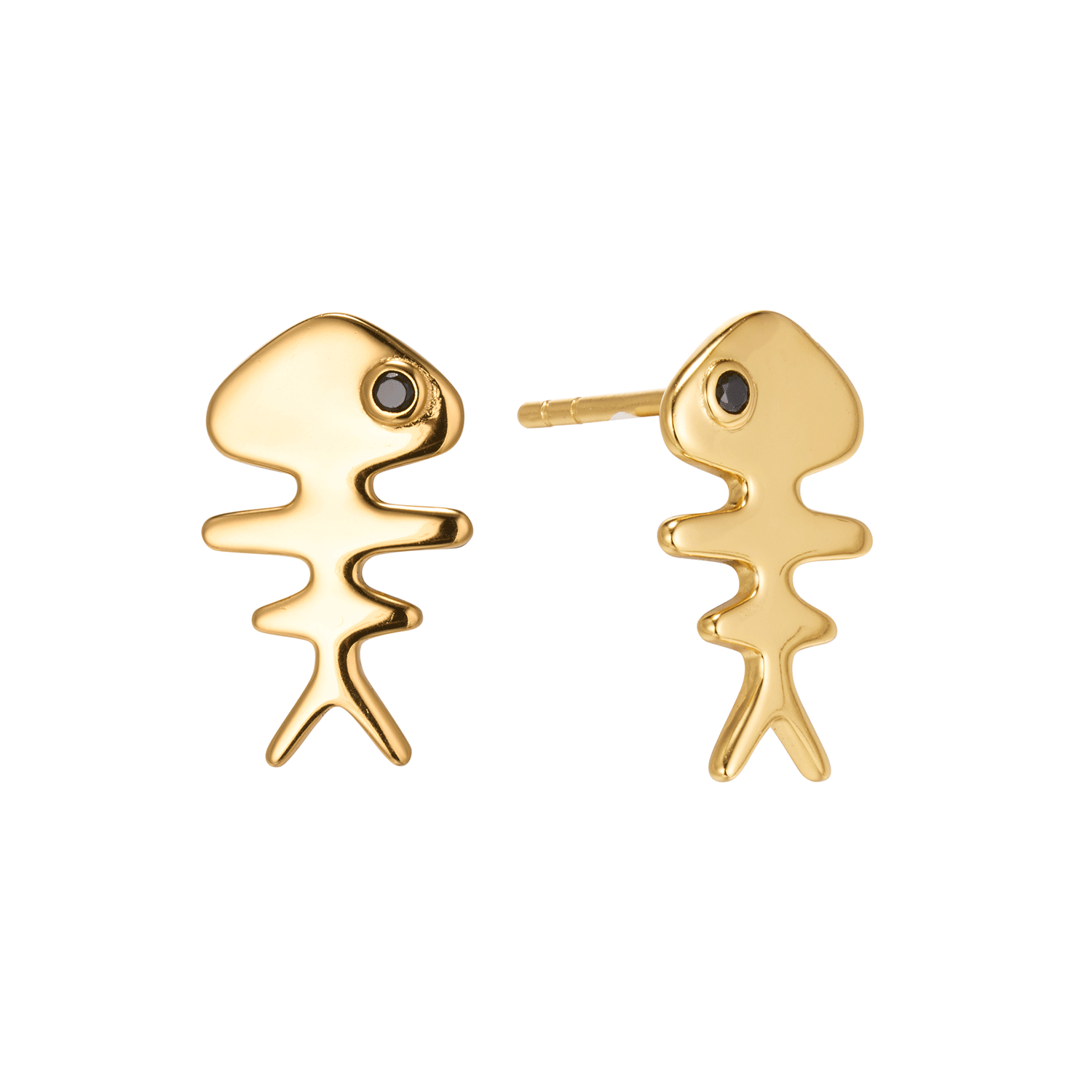 Factory Best Black Spinel Fish Bone Gold 18K Women Funny Sliver Earrings