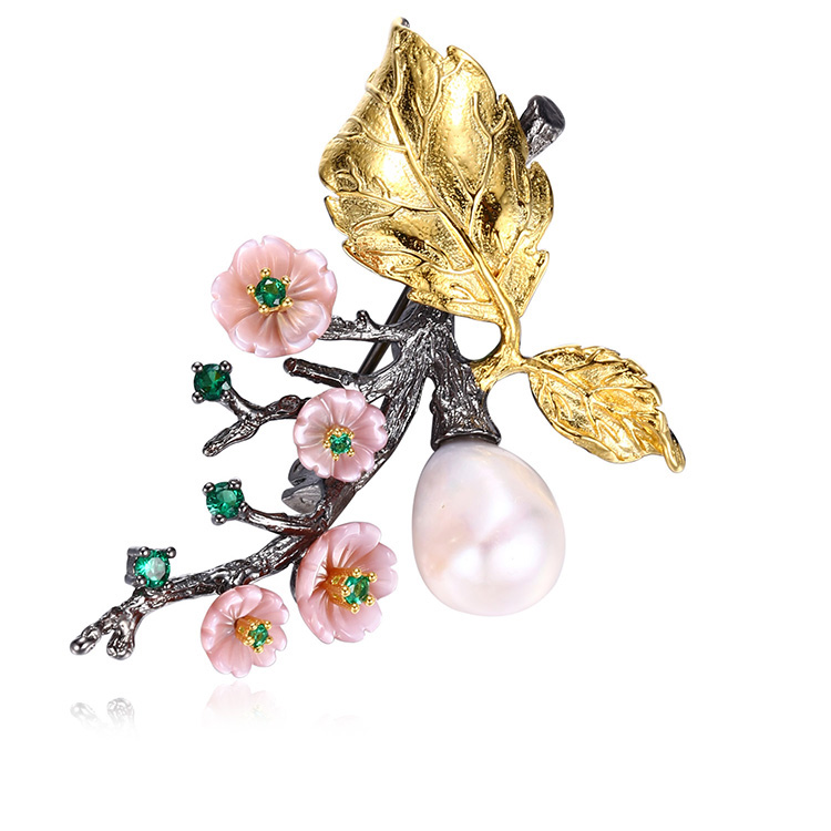 Wholesale Handmade Flower Shell 925 Sterling Silver Brooch for Women