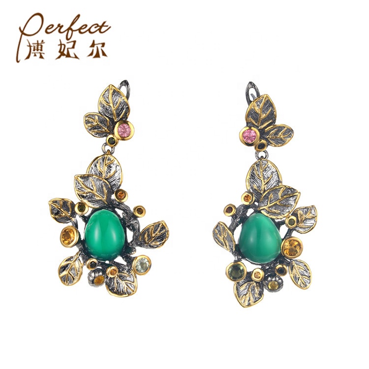 Natural Green Handmade 925 Sterling Silver Earrings Tourmaline Gold Plated Women Earring