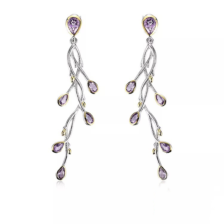 Ladies Thailand 925 Sterling Silver Hanging Stud Earrings