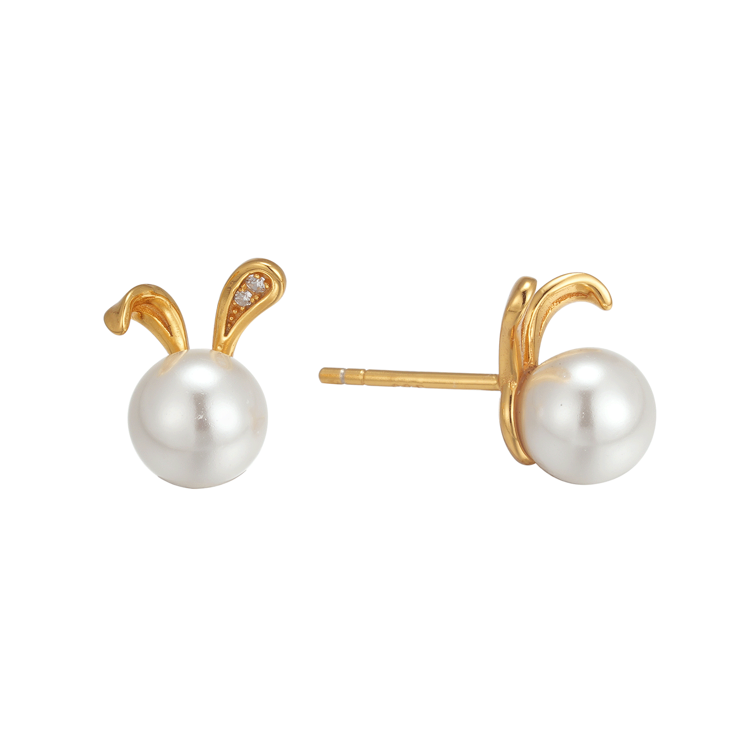 2024 Latest Models Cartoon Rabbit Ears Cute Korean Sliver Pearl Stud Earrings 18K Gold