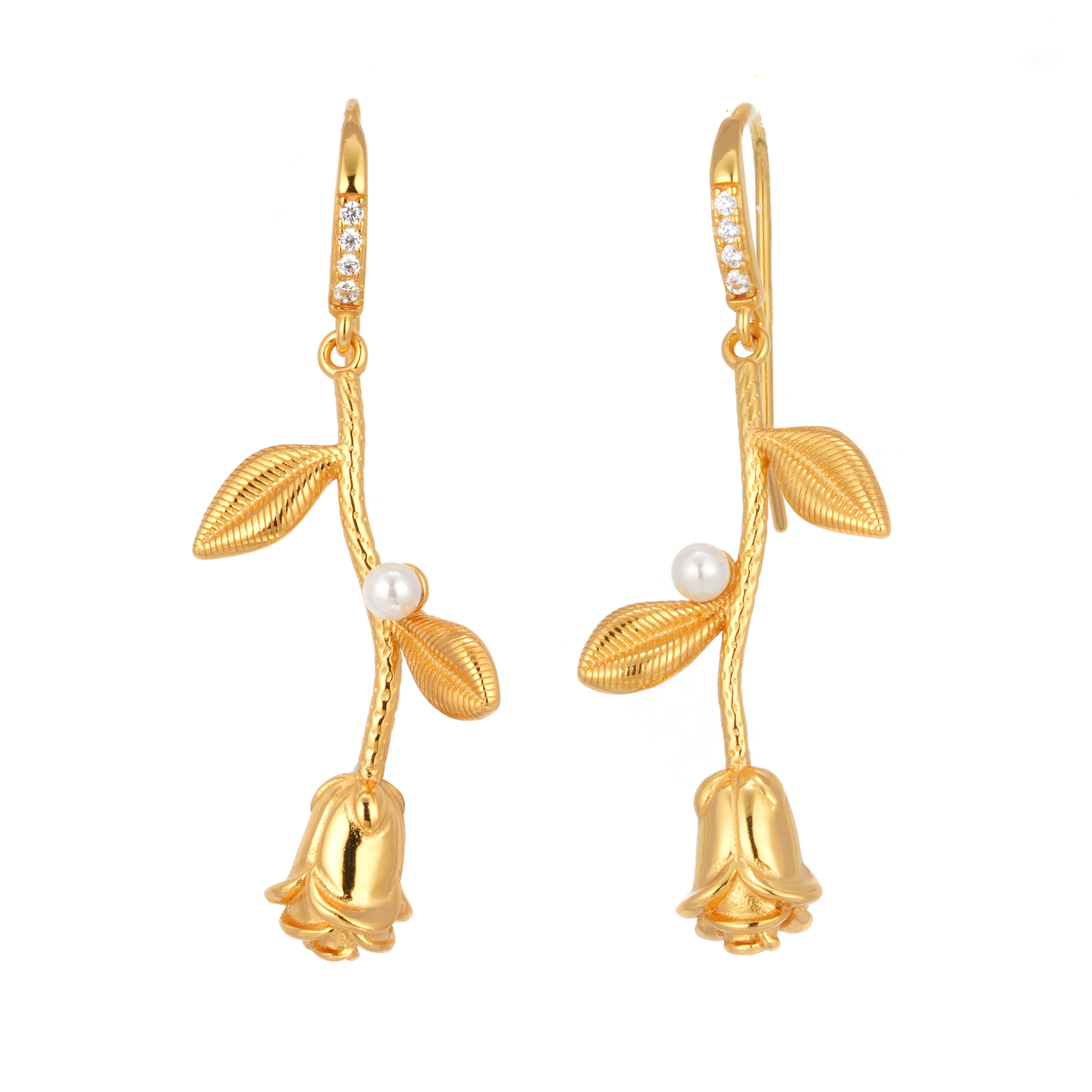 Customized New Products Gold 18K Vintage Sterling Silver Zircon Rose Flower Sliver Earrings