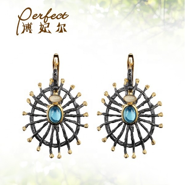 Vietnam 925 Blue Glass Sterling Silver Jewelry Earrings with Plating
