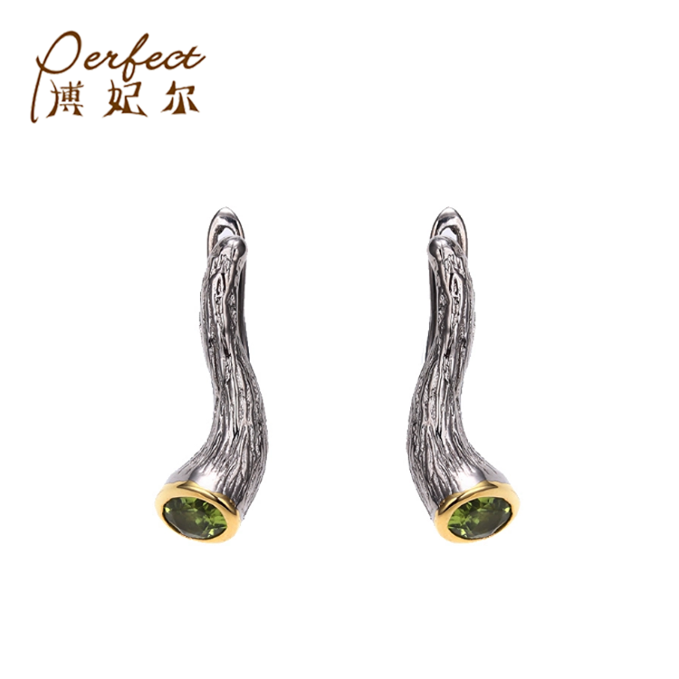 Latest Design Black Gold Plated Peridot Stone 925 Sterling Silver Earrings Jewelry for Women