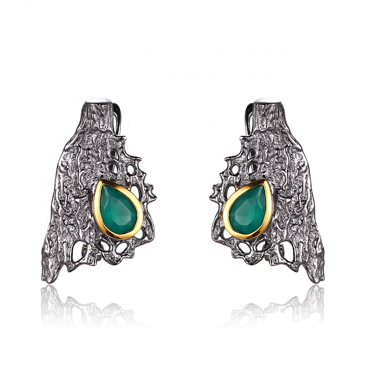 Latest Design Green Agate 925 Sterling Silver Charm Earrings for Women
