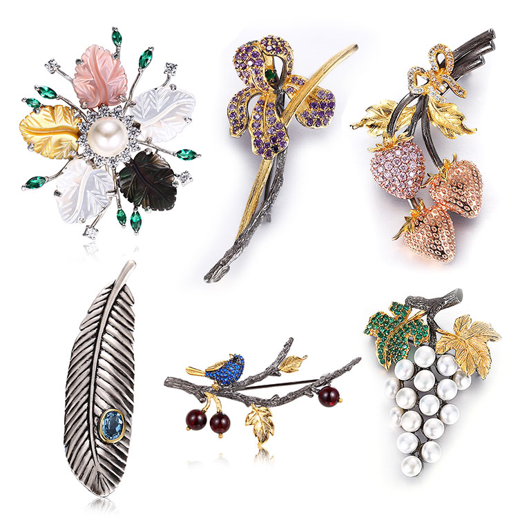 Fashion Dragonfly Design 925 Sterling Silver Brooch Pin Jewelry with Spinel Amethyst Stone