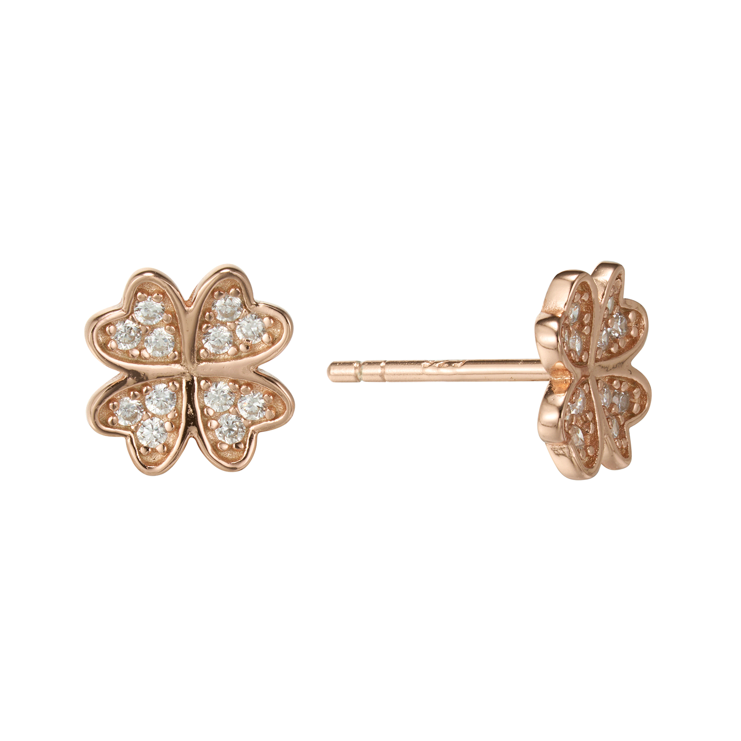 New In 2024 Four-Leaf Clover White Zircon 14k Rose Gold Women Luxury Heart Stud Fashion Jewelry Sliver Earrings