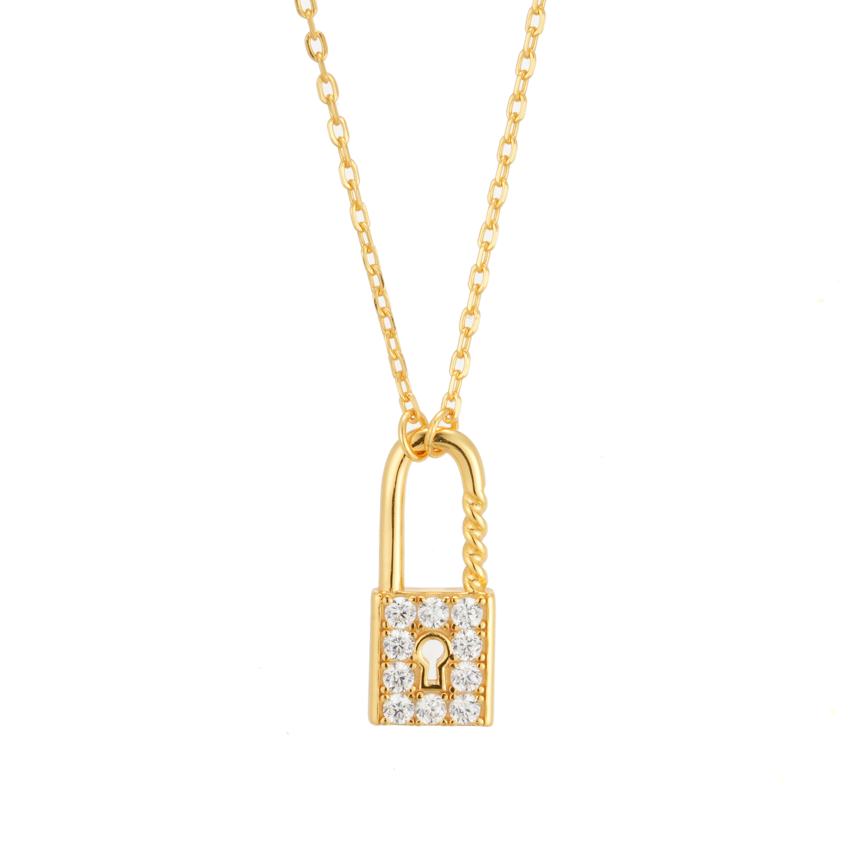 The New Fashionable White Zircon High Quality Latest Model Fashion Lock Pendant Sliver Necklace