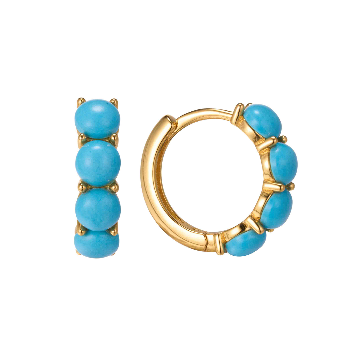 Factory Custom Vintage Synthetic Blue Turquoise Gold Hoops 18K Trendy Bohemian Sliver Earrings