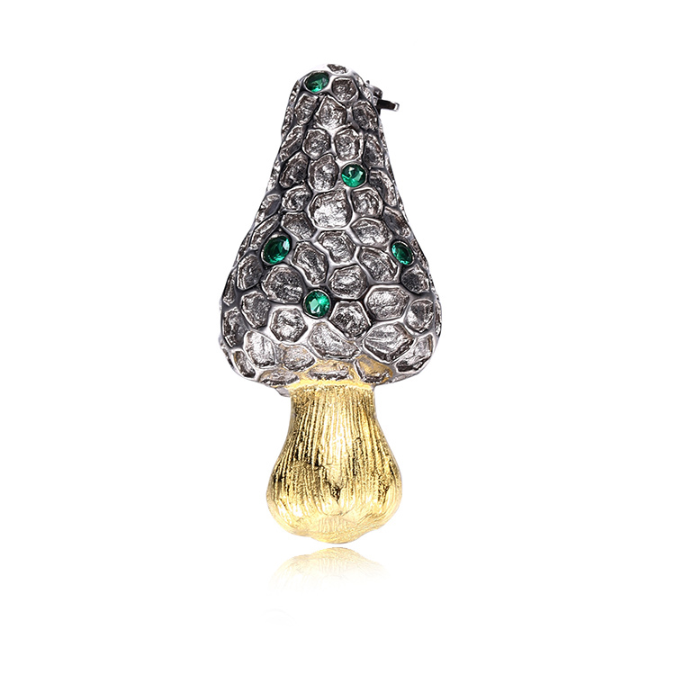 Fashion Mushroom Design Silver Brooch Pins 925 Sterling Silver Brooch for Ladies