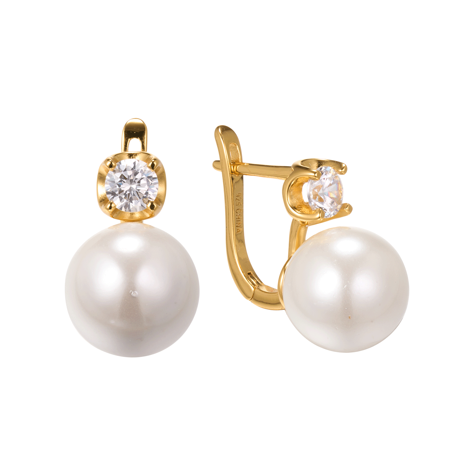 Hot Sale White Zircon Fashion Sliver Jewelry South Sea Pearl Earrings