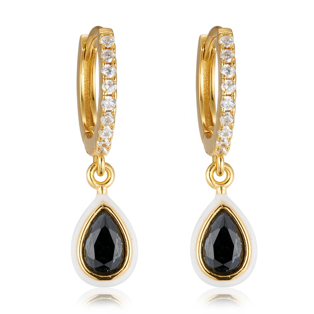 Silver Manufacturer Custom Pink Red Zircon Hoop Earrings Gold Plated Hoop Sliver Earrings With Stone
